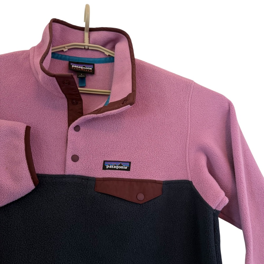 Patagonia Synchilla Snap-T Fleece Pullover Pink Navy Blue Womens Large STY25455 - Picture 6 of 11